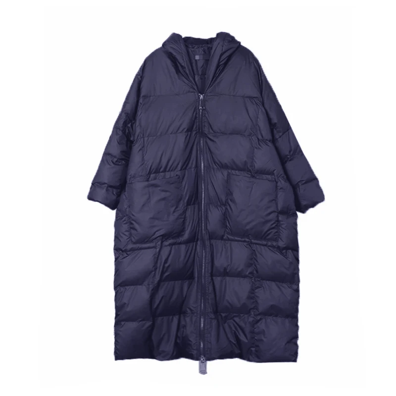 blue LJT4362 XITAO зима Корея Мода женский длинный рукав Повседневная стойка воротник одноцветное свободное платье пуловер толстые парки LJT4362 - Цвет: blue LJT4362