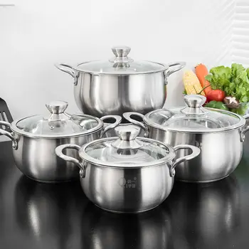 

304 Stainless Steel Household Soup Pot Thickened Pots Stew Pot Cooker Porridge Pot Induction Cooker Gas Single Layer 2 Layer
