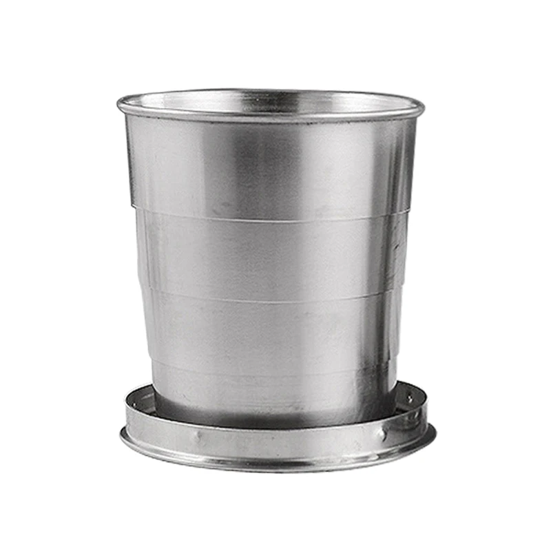 Metal Stainless Steel Folding Cup Keychain Portable Beer Tea Glass Water Foldable Retractable Travel Mug Collapsible Coffee Cup - Цвет: A 240ml