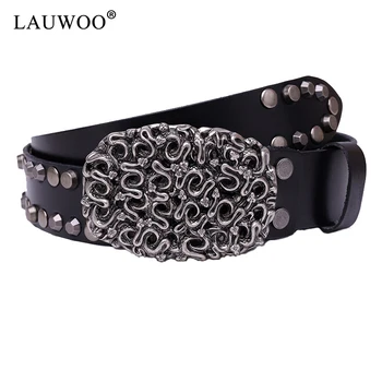 

LAUWOO Rock Stud Cowboy Belt Men Ceinture Homme Waist Belt Genuine Leather Heavy Metal Rivet Punk Belts For Men Cinturon Mujer