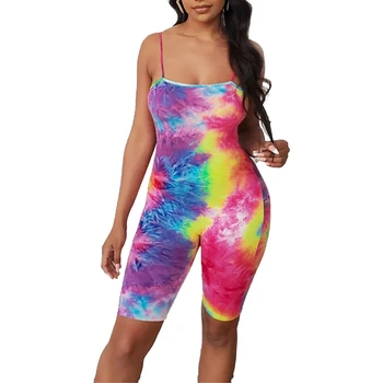 

Women Sexy Tie-Dye Jumpsuits Women 2020 Summer Outfit Elastic Sleeveless Slim Fit Skinny Bodysuit Casual Romper Streetwear