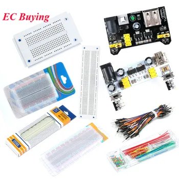 

MB102 Power Module Transparent White Breadboard 830 Points Solderless Prototype Bread 65pcs Jumper Wires 140pcs Jumpers with Box