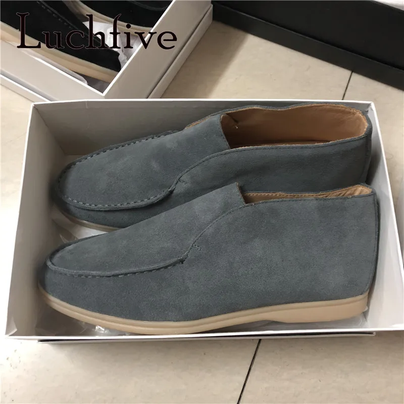 Kidsuede/кожаные лоферы с высоким берцем; Открытая прогулочная обувь без застежки; Осенняя Повседневная обувь; Мужская обувь без застежки для отдыха
