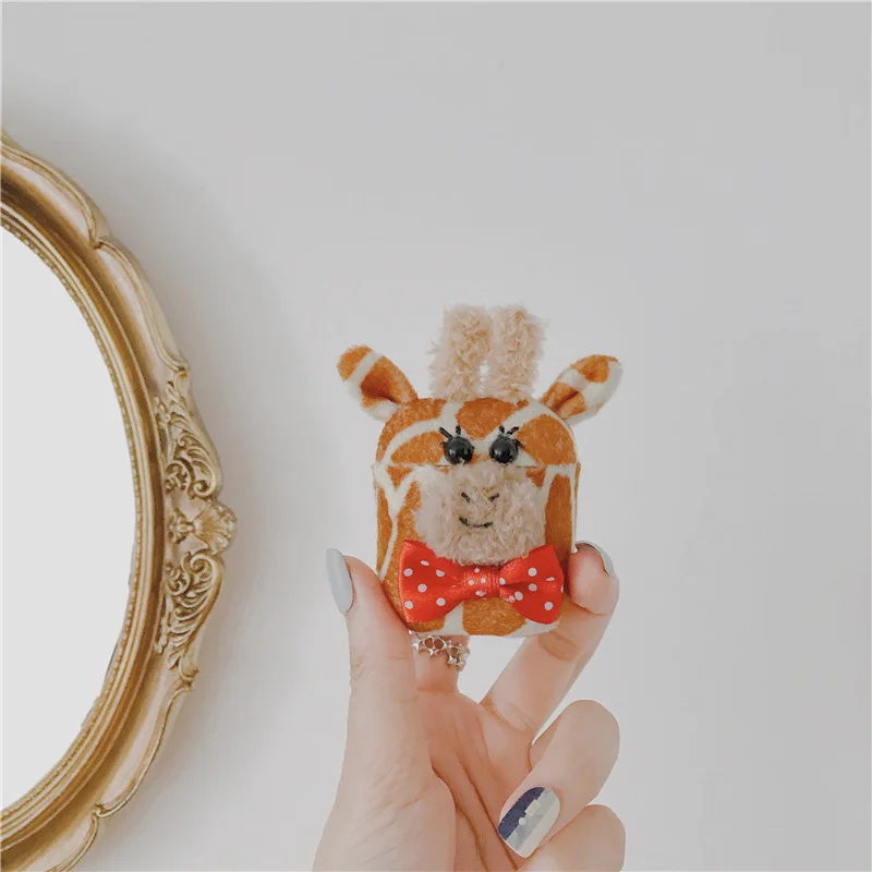 

For AirPod 2 Case 3D Giraffe Bowknot Cartoon Soft Plush Wireless Earphone Cases For Apple Airpods Case Cute Cover Funda
