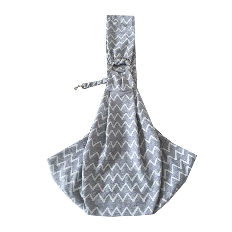 Grey Striped Strap Size Adjustable Cotton Pet Sling Dog Cat Carrier Bag Hand Free Comfort Shoulder Bag Outdoor