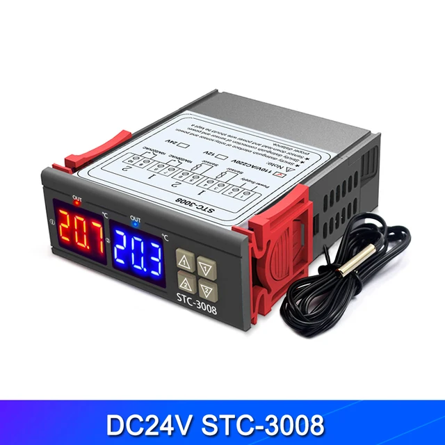 듀얼 디지털 온도 컨트롤러 두 릴레이 출력 온도 조절기 10A 난방 냉각 STC-3008 12V 24V 220V