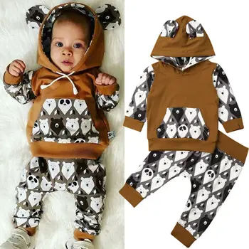 

2PCS Newborn Baby Girl Boy Tracksuit Clothes Hooded Top + Long Pants Outfits