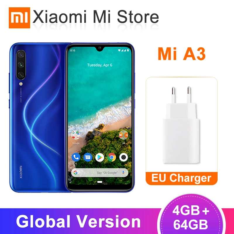 Глобальная версия Xiaomi Mi A3 4 Гб 64 мобильный телефон 6 088 &quotВосьмиядерный Snapdragon 665 48MP