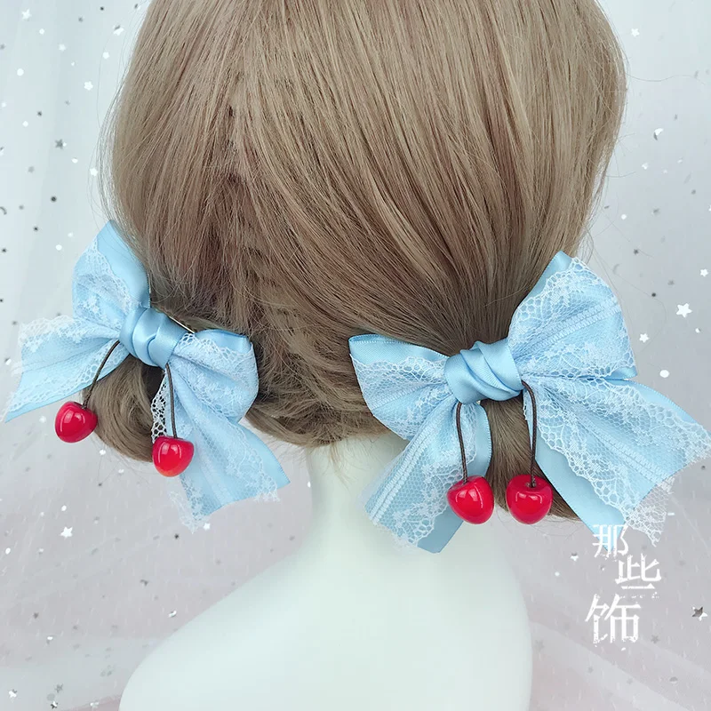 1PC Sky Blue Японские сладкие вишневые кружева ручной работы двойные волосы конского хвоста клип волосы "Лолита" Группа Лолита аксессуары головной убор ручной работы Косплей - Цвет: 1PC Sky Blue