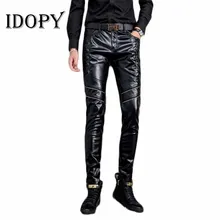 Idopy мужские брюки из искусственной кожи черные панк стиль обтягивающие вечерние для сцены стимпанк искусственная кожа повседневные брюки для ТЗА