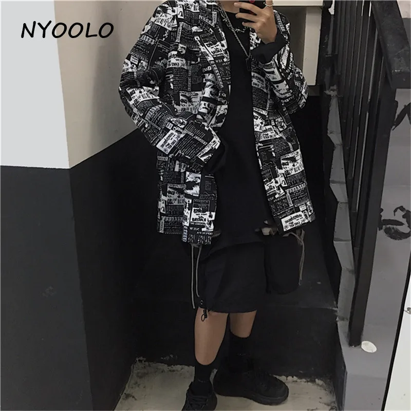 NYOOLO, новинка, стильный свободный блейзер с буквенным узором, осенняя уличная одежда, двубортный блейзер с отложным воротником, женская и мужская верхняя одежда