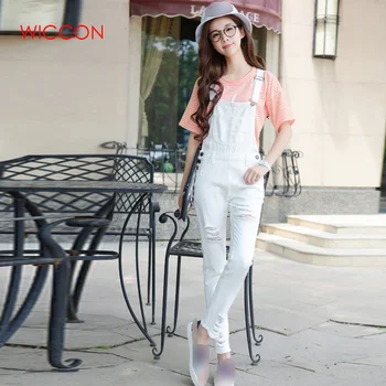 

Women Jumpsuit Denim Overalls Bodysuit Salopette Femme Jean Women Ripped Hole Denim Jumpsuits Rompers