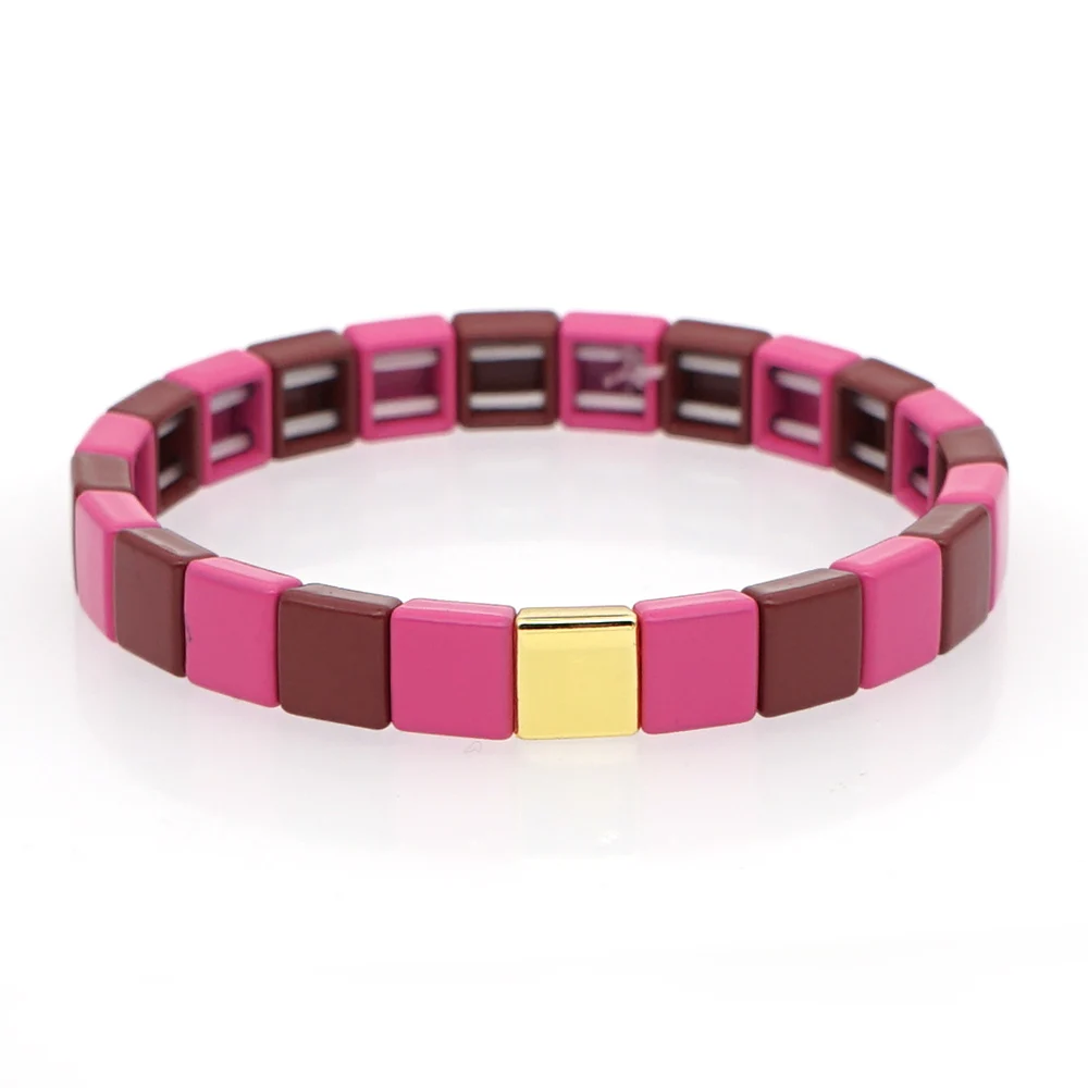 Shinus модный браслет для женщин Etsy эмалированные плитки бусины браслеты Pulsera Mujer Лето Diy ювелирные изделия свадебный подарок - Окраска металла: RO-B190015B
