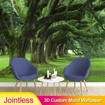 

Jointless Spatial Extension Personality Wall Mural Wallpaper Green Tree Path Landscape Photo Wall Papers Living Room Background