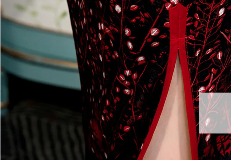 Sheng COCO дамы S-4XL Drak красный черный cheongsam платье осень длинный рукав шелк Qipao Китайский Чонсам в ретростиле классический Qipao