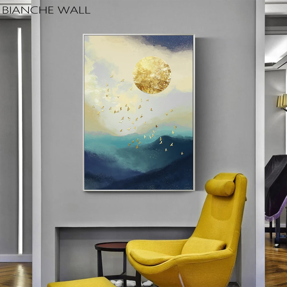 

Mountain Sea Sun Starry Bird Conception Abstraction Art Canvas Poster Abstract Painting Print Wall Picture for Living Room Decor