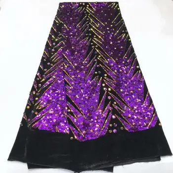 

Latest Nigerian Milk Silk Lace Fabric High Quality African Lace Fabric Wedding Party With Sequins French Tulle Lace Purple Gold