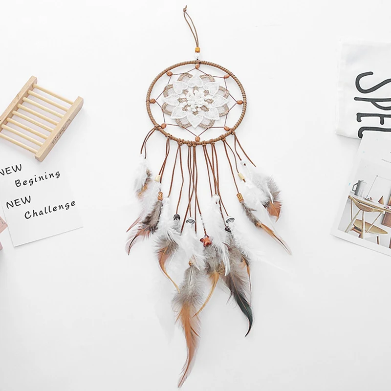 BR Vintage Circular Dreamcatchers Retro Feather Decoration For Car Wall Hanging Dream Catcher Net With Feathers Wall Hanging Decor - Цвет: BR