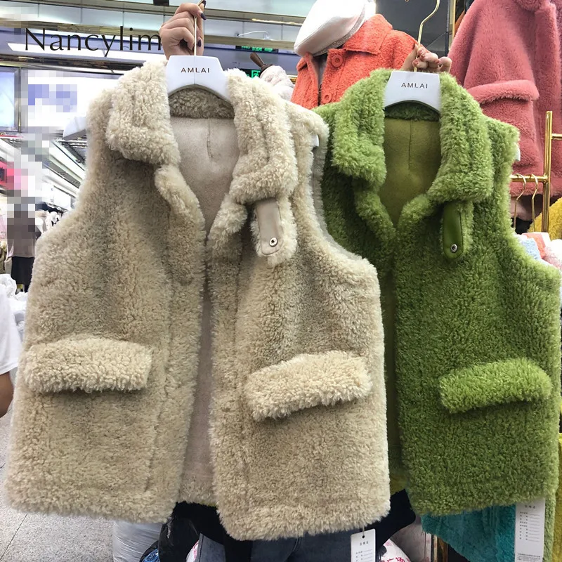 Осень/зима корейский мех цельный олень кожаный жилет с мехом женщин жилет без рукавов куртка студентов искусственного меха пальто