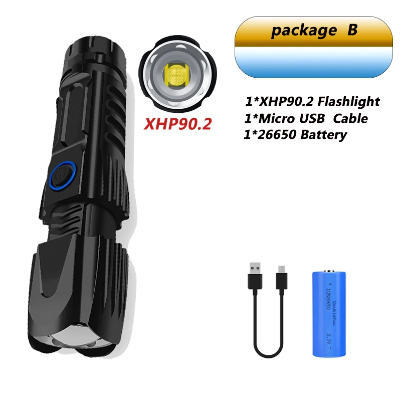 B Яркий светодиодный фонарь XHP90.2 XLamp, тактический Водонепроницаемый фонарь, умный чип с управлением, конус с подзарядкой от USB - Испускаемый цвет: B