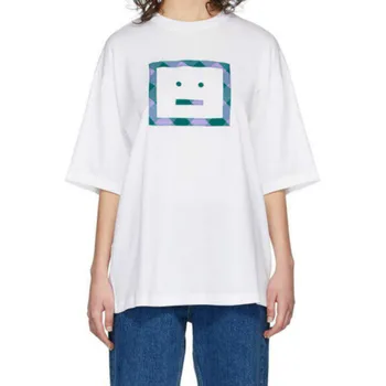 

Spring and summer new loose casual square smiling face cotton men's and women's round neck short sleeve T-shirt