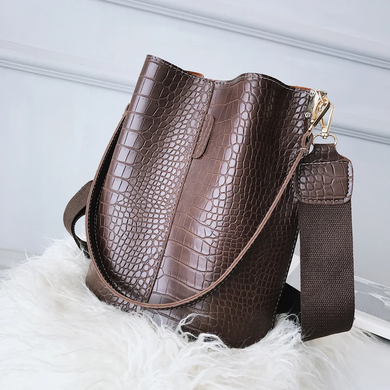

Classic Retro Vintage Stone Pattern Shoulder Bags Large Bucket Bags Casual Lady Handbag