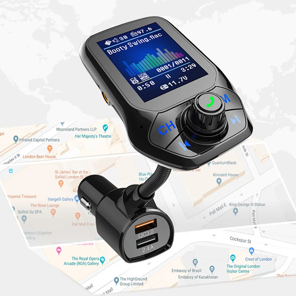 1,8 дюймовый автомобильный mp3-плеер цветной дисплей Bluetooth автомобильный комплект fm-передатчик Handsfree 3 USB порт QC3.0 Быстрая зарядка mp3 музыкальный плеер