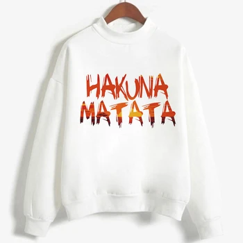 

Roi Lion Sweatshirt Turtleneck Tops Pullover HAKUNA MATATA Print White Hoodies Women Casual Winter Kawaii Sweat Femme 2019