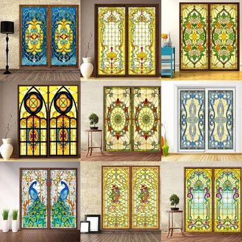 

Custom Size No Glue Electrostatic Drop-Shipping Church Stained Glass Windows and Doors Wardrobe Furniture Glass Stickers 40x60cm