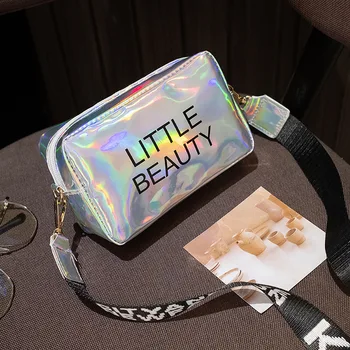 

Women Laser Shoulder Bags Crossbody Bag Fashion Mini Square Messenger Bags Jelly Colors Letter Wide Strap Candy colors Bags