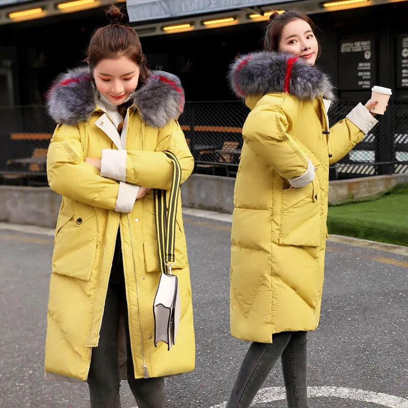

Hooded Cotton Coat Women's over-the-Knee 2019 New Style Fashion Mid-length Loose And Plus-sized Thickening Large Fur Collar down