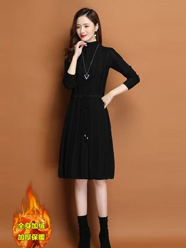 

2019 Knitting autumn black Dress elegant Girls Temperament Within Build Rendering Sweater Overknee Tide ladies dresses