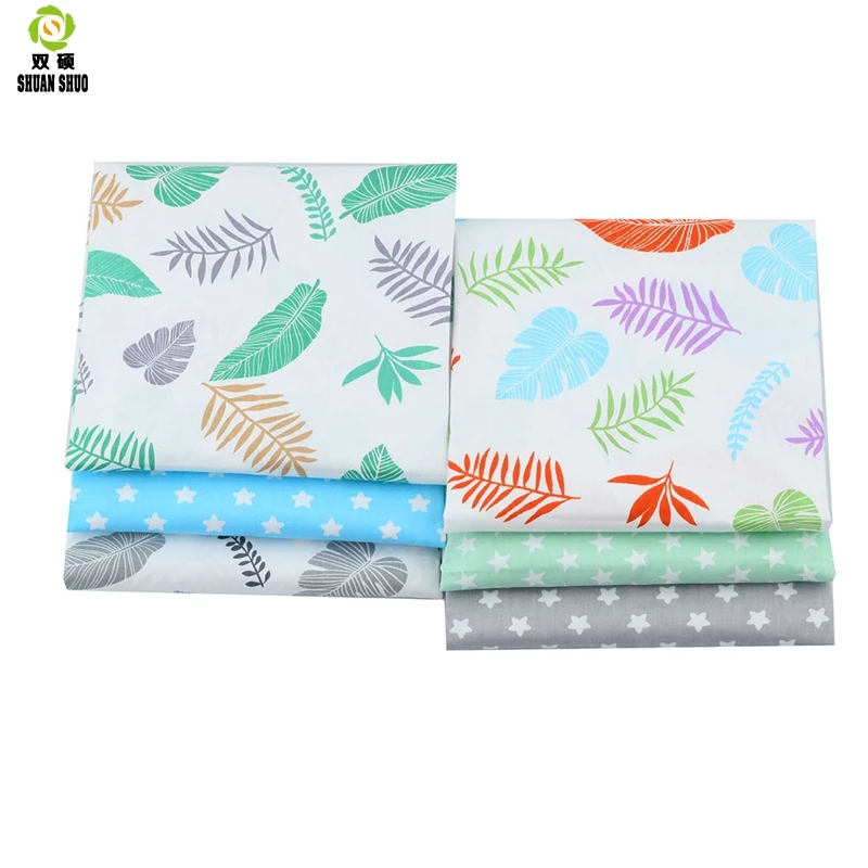 Shuanshuo 6pcs/lot Leaves Printed Twill Cotton Fabric,Patchwork Cloth For DIY Quilting Sewing Baby&Children Sheets Dress