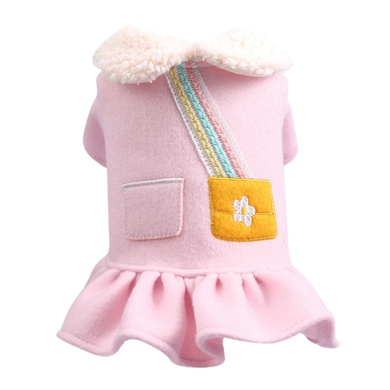 Осень Зима собака кошка платье теплый костюм утолщенная одежда собака девочки маленький питомец милые подтяжки юбка модные аксессуары
