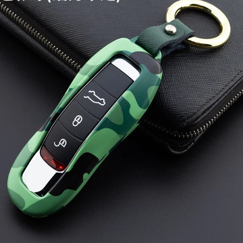 Camouflage green Камуфляжный металлический Автомобильный Брелок дистанционного управления с ключом чехол оболочка с брелком для Porsche Cayman Cayenne - Название цвета: Camouflage green