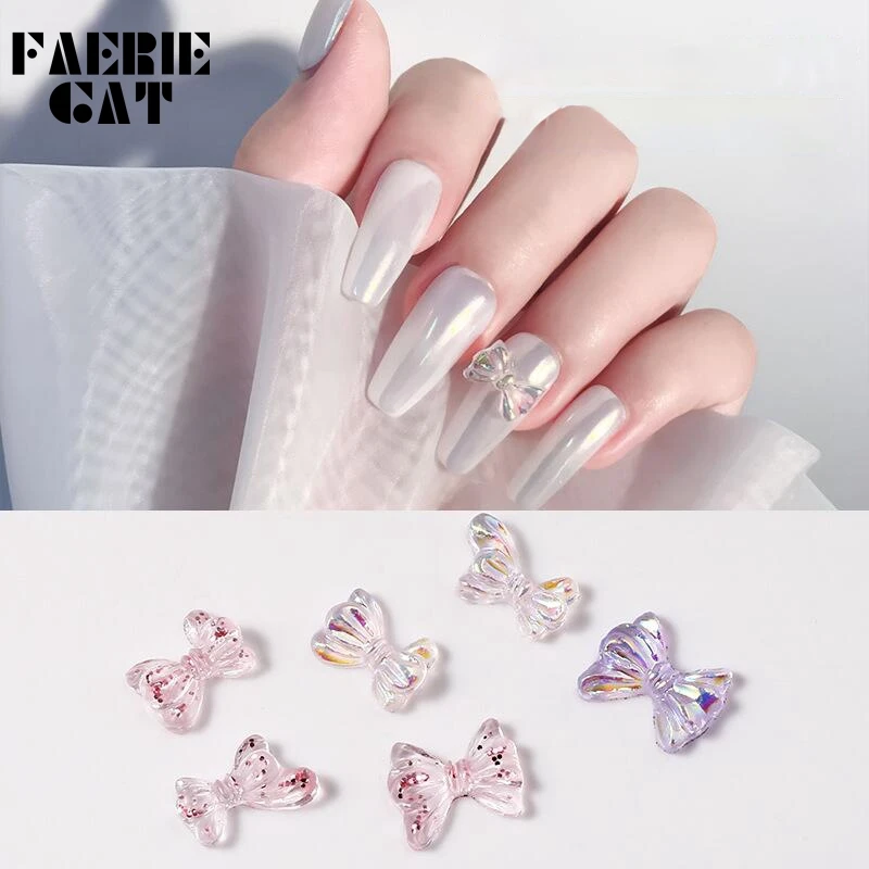 

20pcs 3D Aurora Butterfly Nail Ornaments Resin Japanese Bow Mixed Shiny Multicolor Butterflies DIY Nail Art Jewelry Accessories