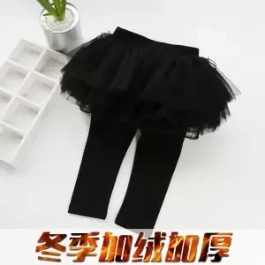 Girls Leggings Autumn New Baby Girl Skirt-pants Toddler Mesh Patchwork Leggings Girls Pants Kids Velvet Thick Warm Legging - Цвет: black with velvet