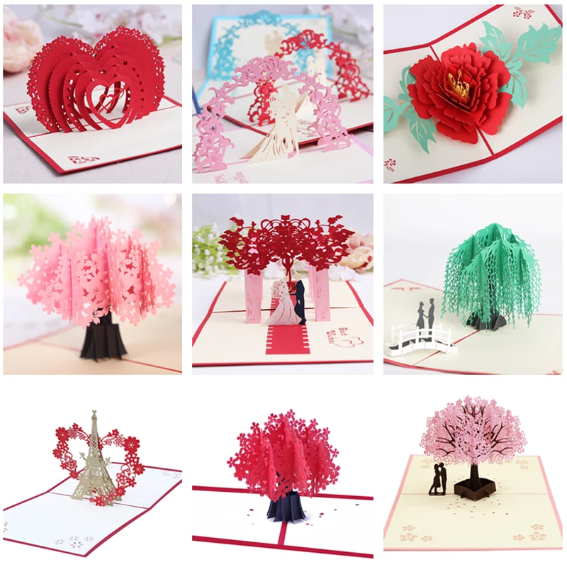 3D Pop Up Wedding Invitations Cards Valentines Day Gift Postcard Envelope Stickers Wedding Engagement Supplies 1PC greeting cards