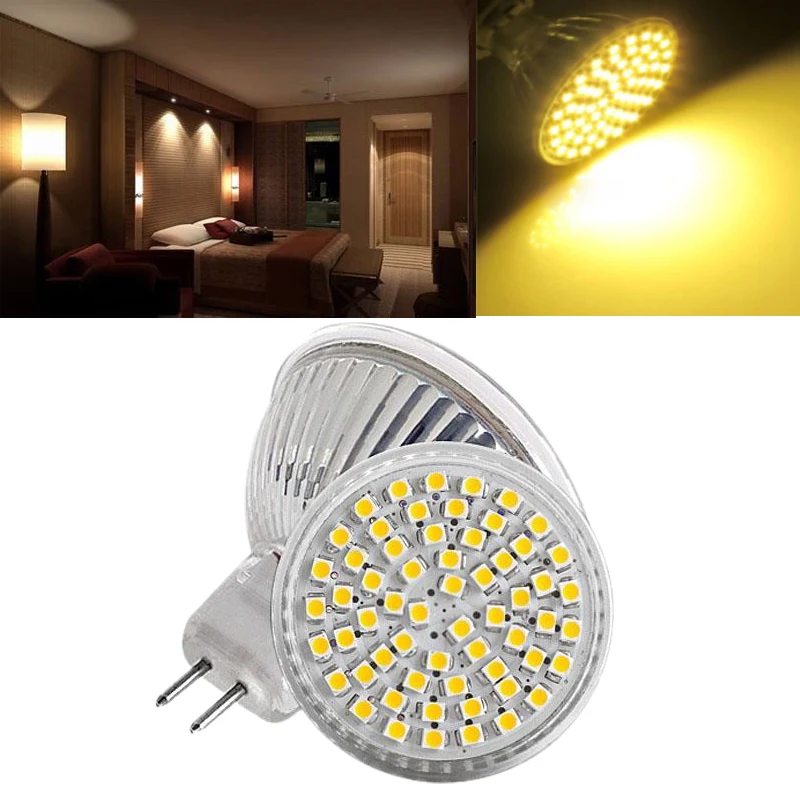MR16 LED Bulb 5W 12V 3528 60SMD Warm White Tube Light 300LM Lamp Spotlight