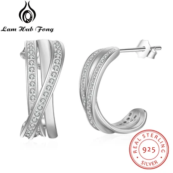 

925 Sterling Silver Cuff Earrings Cubic Zirconia Twisted Earrings for Women Silver 925 Hoop Earrings Fine Jewelry (Lam Hub Fong)