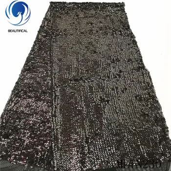 

BEAUTIFICAL nigerian lace fabrics hot sale african tulle lace with sequins for dress 5yards net lace fabric ML7N230