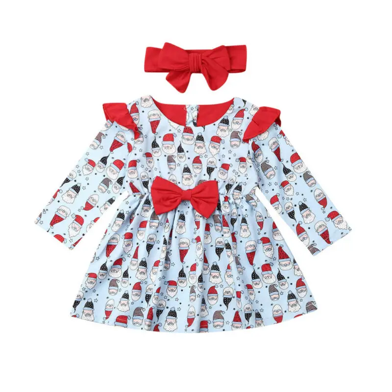 

Pudcoco Girls Christmas Dress Infant Baby Girl Long Sleeve Bowknot Santa Dress Xmas Party Floral Kids Outfits Clothes