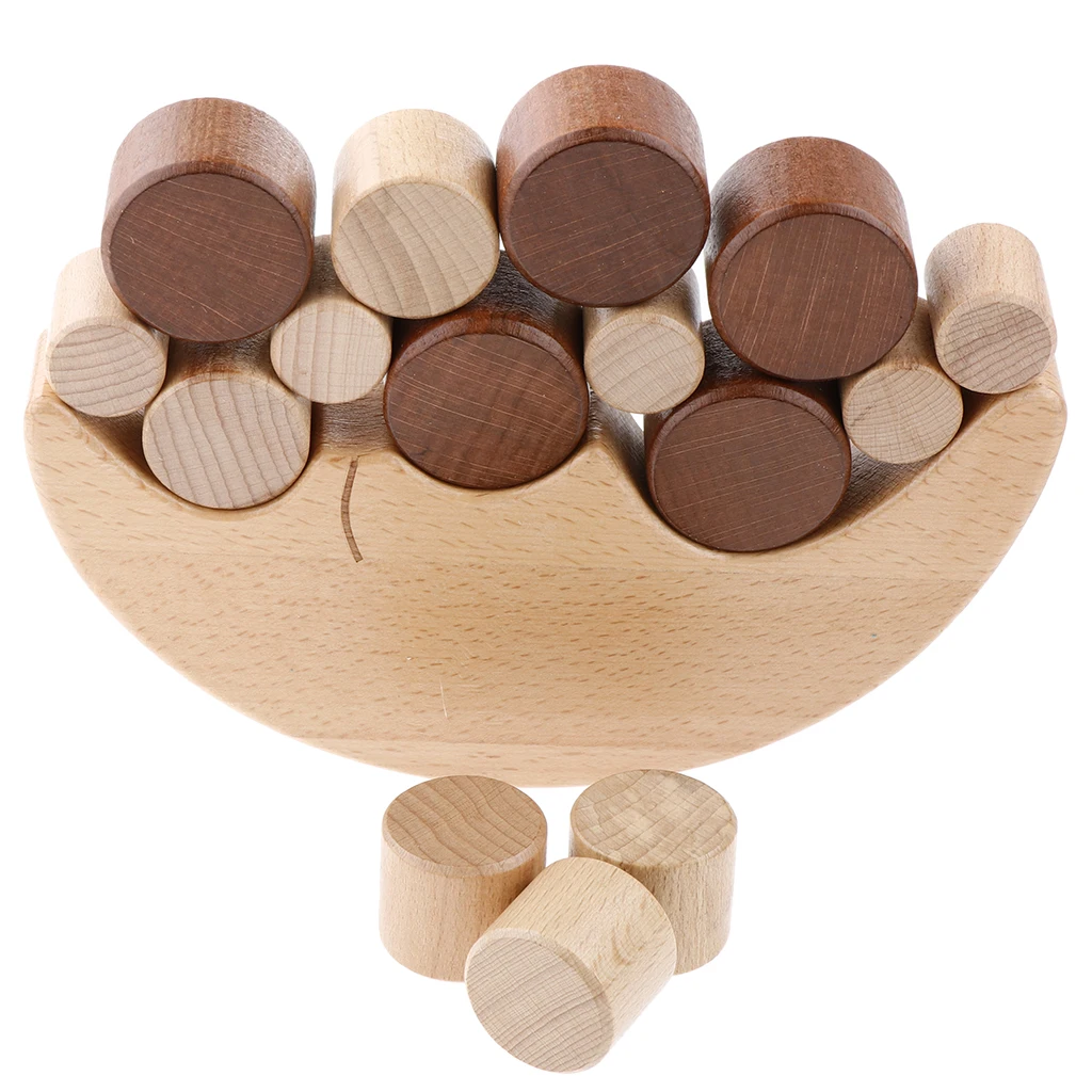 Balance Moon Wooden Stacking Blocks Balancing Game Children Early Learning Play Activity, Parent-child Game, Fine Motor Skills