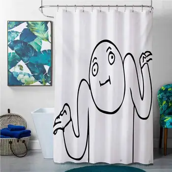 

Shower Curtains Teal and Gray Humor,Whatever Guy Meme Confusion Gesture Label Creative Drawing Rage Makers Design,Black and