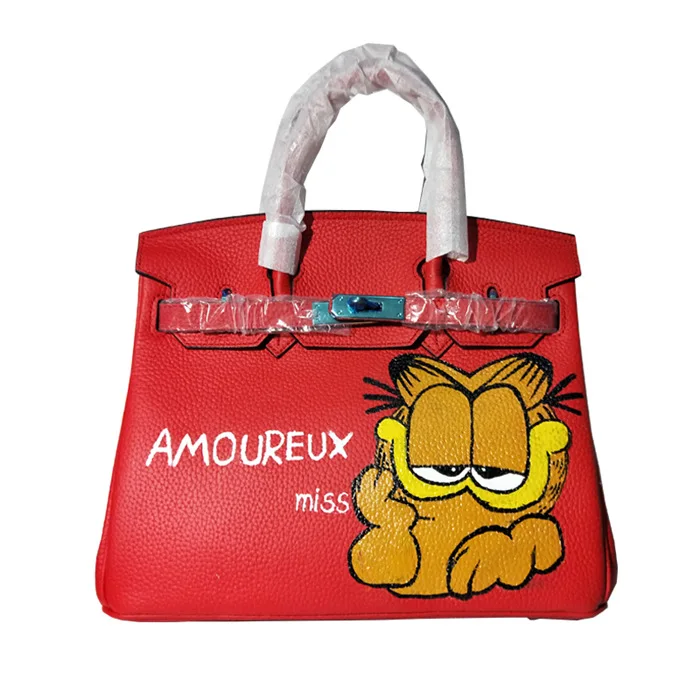 

Luxury Designer Graffiti Custom Real Leather Handbags Platinum Bag 30CM Gold Hardware Genuine Leather Women Messenger Bags