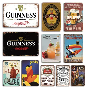 

Beer Stickers Tin Sign Vintage Whiskey Poster Metal Plate Decor Plaque Retro Tiki Bar Pub Decoration Chic Room Wall Painting