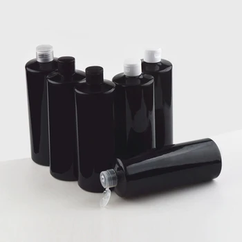 

12pcs/lot 500ml Plastic Empty PET Flat Shoulder black Bottle With Flip Cap 500cc Cosmetic Refillable Sub bottling shower gel