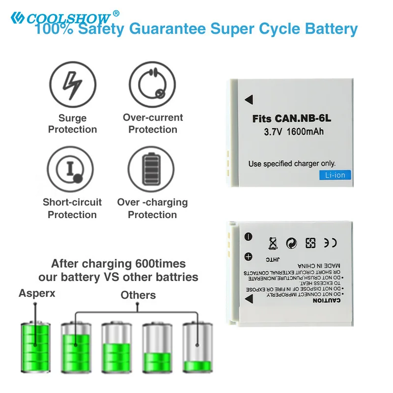 Camera Battery Battery NB 6L NB6L NB-6L for Canon Power-shot IXUS 310 SX240 SX275 SX280 SX510 SX500 HS 95 D10 D20 D30 1600mAh
