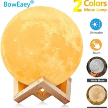 Лунная лампа BowEaey, 3D лунный светильник, технология печати, USB, перезаряжаемый, для помещений, особый декор, лунный светильник с сенсорным управлением для подарка