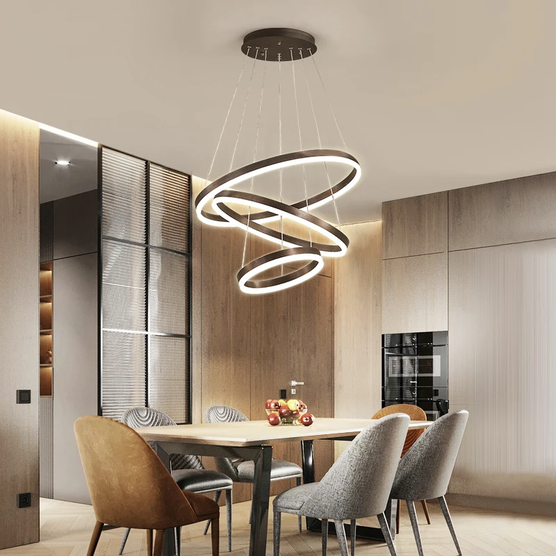 

LED Chandeliers for Living Dining Room 40CM-100CM Circular Rings DIY Hanging Lighting Fashional Brushed Pandant Light